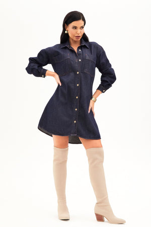 Jaqueta Jeans Escuro Alongada