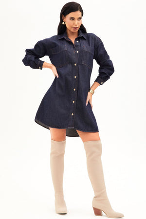 Jaqueta Jeans Escuro Alongada