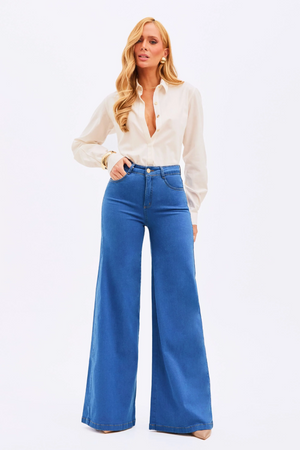 Calça Jeans Pantalona Modeladora Linea Cintura Média