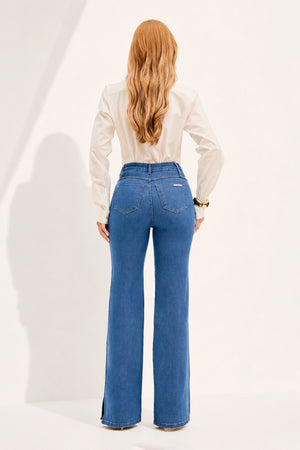 Calça Jeans Wide Leg Modeladora Linea Cintura Média