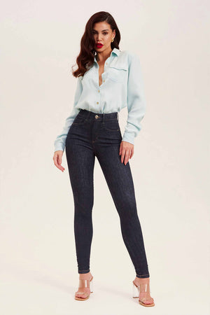 Calça Jeans Modeladora Mega Bumbum Skinny Fantástica Cós Alto