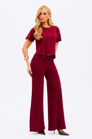 Calça Pantalona Comfort Office Basic Marsala