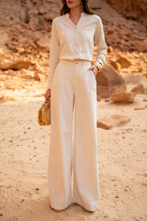 Calça Pantalona de Linho Dunas Areia