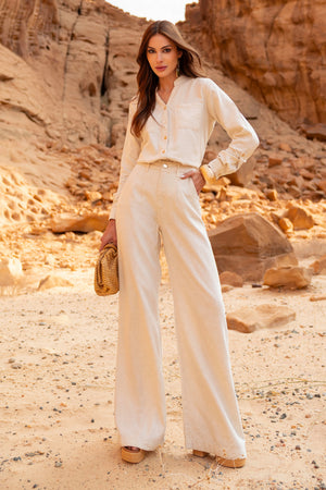 Calça Pantalona de Linho Dunas Areia