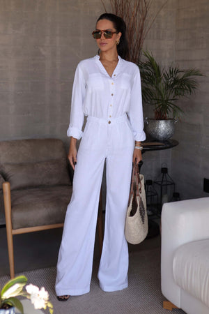 Calça Pantalona de Linho Térmico Estilo Alfaiataria Dunas Branca