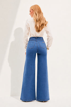 Calça Jeans Pantalona Modeladora Linea Cintura Média
