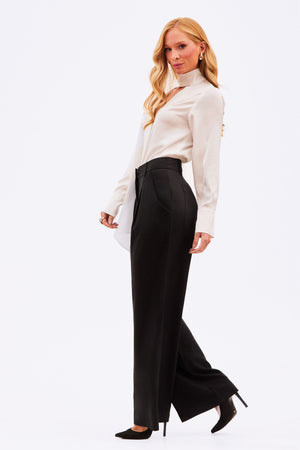 Calça Pantalona Alfaiataria de Liocel Aura Preta Cós Super Alto