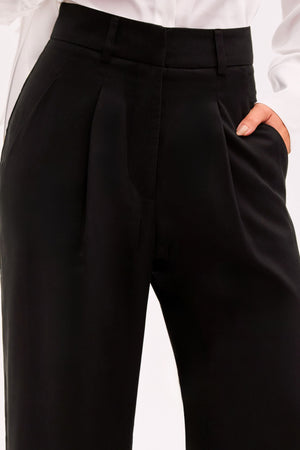 Calça Pantalona Alfaiataria de Liocel Aura Preta Cós Super Alto