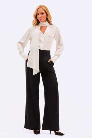 Calça Pantalona Alfaiataria de Liocel Aura Preta Cós Super Alto