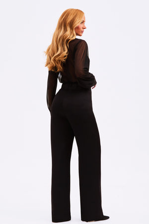 Calça Pantalona de Viscose Acetinada Essence Preta