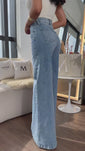 Stories de Calça Jeans Basic Pantalona Jeans Claro Cós Super Alto