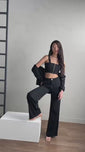 Stories de Calça Pantalona de Linho Térmico Estilo Alfaiataria Dunas Preta