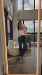 Stories de Calça Jeans Modeladora Essencial Wide Leg Jeans Escuro Cós Médio