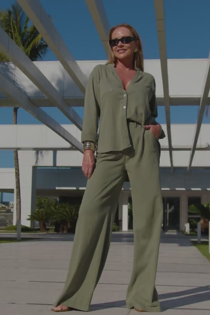 Calça Pantalona de Linho Térmico Dunas Verde Militar