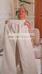 Stories de Calça Jeans de Rica Tecnológica Wide Leg Off White Cós Super Alto