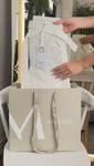 Stories de Calça Jeans de Rica Tecnológica Wide Leg Off White Cós Super Alto