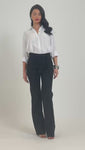 Stories de Calça Jeans de Rica Estilo Alfaiataria Tecnológica Wide Leg Cós Médio Preto Intenso