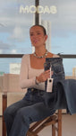 Stories de Calça Jeans Modeladora Essencial Reta Cós Super Alto Barra Corte a Laser
