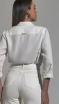 Stories de Calça Jeans de Rica Tecnológica Wide Leg Off White Cós Super Alto