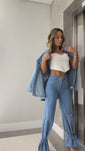 Stories de Calça Jeans Modeladora Wide Leg Com Amarração Cós Médio