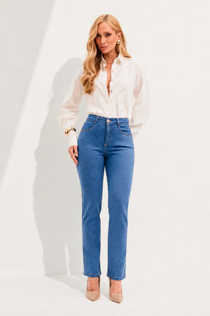 Calça Jeans Reta Modeladora Linea Cintura Média