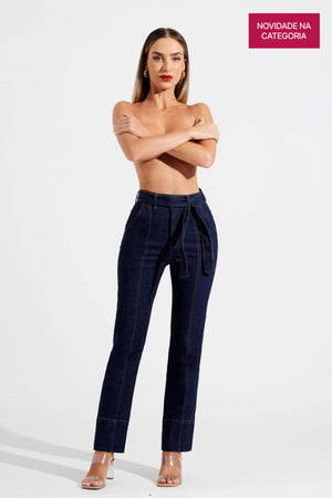 Calça Jeans de Rica Tecnológica Reta Cós Super Alto