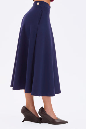 Saia Midi Evasê Comfort Office Azul