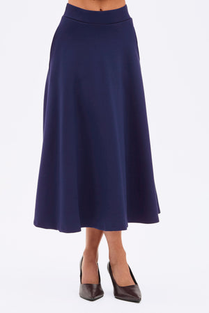 Saia Midi Evasê Comfort Office Azul