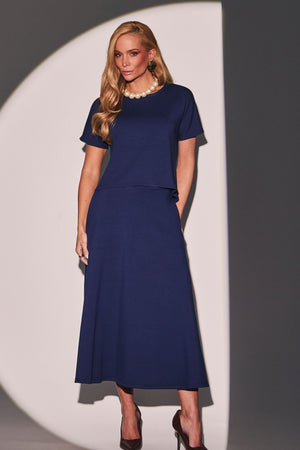 Saia Midi Evasê Comfort Office Azul