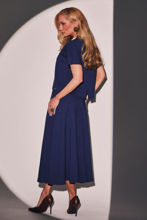 Saia Midi Evasê Comfort Office Azul