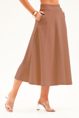 Saia Midi Evasê Comfort Office Mocha Mousse