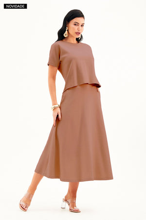 Saia Midi Evasê Comfort Office Mocha Mousse