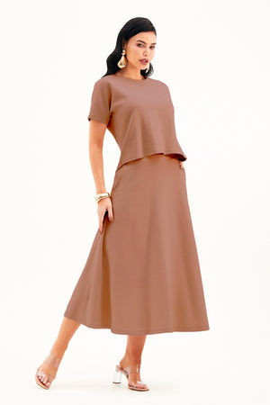 Blusa Ampla Manga Curta Comfort Office Mocha Mousse