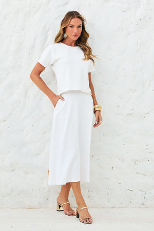 Saia Midi Evasê Comfort Office Off White