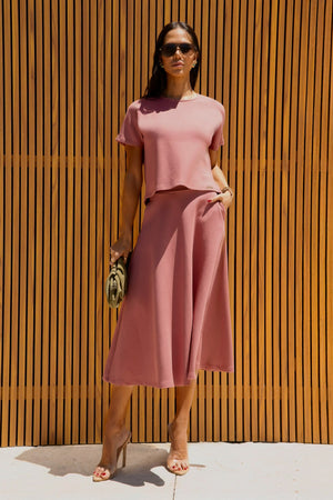 Saia Midi Evasê Comfort Office Rosé