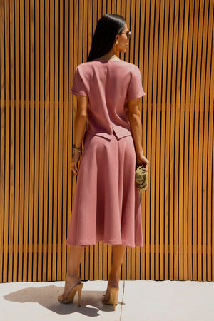 Saia Midi Evasê Comfort Office Rosé