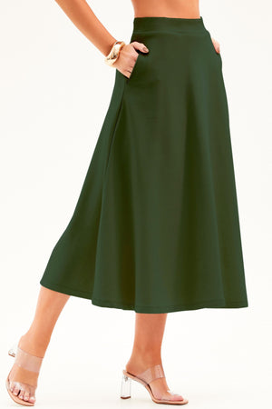Saia Midi Evasê Comfort Office Verde