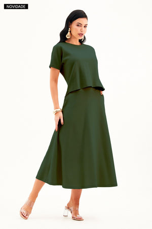 Saia Midi Evasê Comfort Office Verde