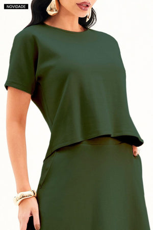 Blusa Ampla Manga Curta Comfort Office Verde