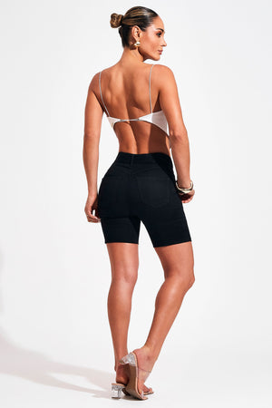 Shorts Jeans de Rica Tecnológico Preto Intenso Cós Médio