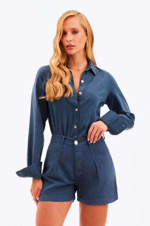 Shorts Alfaiataria de Linho Dunas Azul Marinho