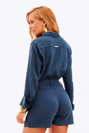 Shorts Alfaiataria de Linho Dunas Azul Marinho