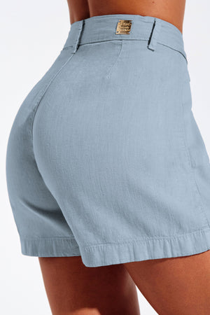 Shorts Alfaiataria de Linho Térmico Dunas Azul Claro