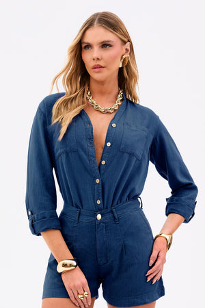 Shorts Alfaiataria de Linho Dunas Azul Marinho