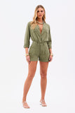 Shorts Alfaiataria de Linho Térmico Dunas Verde Militar