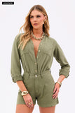 Shorts Alfaiataria de Linho Térmico Dunas Verde Militar