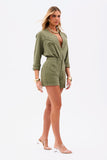 Shorts Alfaiataria de Linho Térmico Dunas Verde Militar