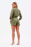 Shorts Alfaiataria de Linho Térmico Dunas Verde Militar