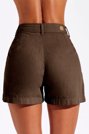 Shorts Alfaiataria de Linho Térmico Dunas Coffee