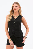 Shorts Alfaiataria de Linho Térmico Dunas Preto